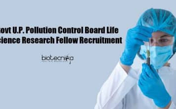 Govt U.P. Pollution Control Board Life Science Research Fellow Recruitment U.P. Pollution Control Board