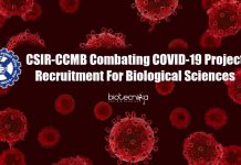 CSIR-CCMB Combating COVID-19 Project Recruitment For Biological Sciences CSIR-CCMB Biological Science Project
