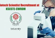 Govt Biotech Scientist Recruitment at KSCSTE-CWRDM – Applications Invited Govt Biotech Scientist Recruitment