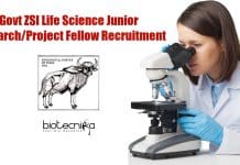 Govt ZSI Life Science Junior Research/Project Fellow Recruitment Life Science Govt JRF