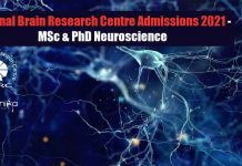 National Brain Research Centre Admissions 2021 – MSc & PhD Neuroscience NBRC Admissions 2021