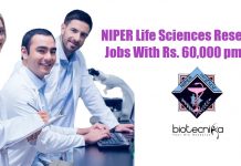 NIPER Life Sciences Research Jobs With Rs. 60,000 pm Pay NIPER Life Sciences Research