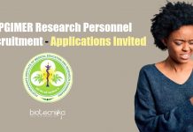 PGIMER Research Personnel Recruitment – Applications Invited PGIMER Research Personnel Recruitment