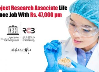 RCB Project Research Associate Life Science Job With Rs. 47,000 pm RCB Project Research Associate