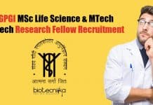 SGPGI MSc Life Science & MTech Biotech Research Fellow Recruitment SGPGI Biotech & Lifesciences