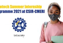 Biotech Summer Internship Programme 2021 at CSIR-CMERI Biotech Summer Internship Programme