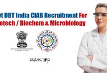 Govt DBT India CIAB Recruitment For Biotech / Biochem & Microbiology CIAB Research Jobs