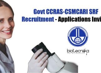 Govt CCRAS-CSMCARI SRF Recruitment