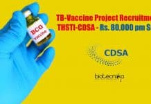 TB-Vaccine Project Recruitment at THSTI-CDSA – Rs. 80,000 pm Salary Life Science Job at