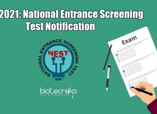 NEST 2021: National Entrance Screening Test Official Notification NEST 2021
