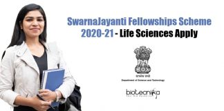 SwarnaJayanti Fellowships Scheme 2020-21