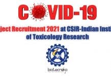 COVID-19 Project Recruitment 2021 at CSIR-Indian Institute of Toxicology Research CSIR-IITR Recruitment 2021