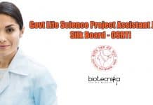 Govt Life Science Project Assistant Job at Silk Board – CSRTI CSRTI Mysore Project Job