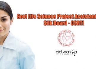 Govt Life Science Project Assistant Job at Silk Board – CSRTI CSRTI Mysore Project Job