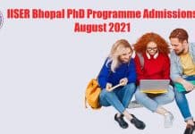 IISER Bhopal PhD Programme Admissions August 2021 IISER-Bhopal PhD Admissions 2021