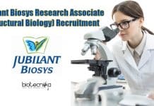 Jubilant Biosys Research Associate (Structural Biology) Recruitment Jubilant Biosys Research Associate