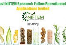 Govt NIFTEM Research Fellow Recruitment – Revised Application Procedure NIFTEM Research Fellow Recruitment