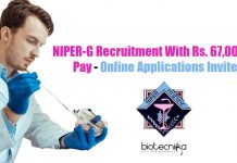 NIPER-G Recruitment With Rs. 67,000 pm Pay – Online Applications Invited NIPER-G Recruitment