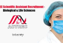 ACTREC Scientific Assistant Recruitment – Biological & Life Sciences ACTREC Jobs Latest -