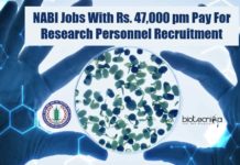 NABI Jobs With Rs. 47,000 pm Pay For Research Personnel Recruitment NABI Research Vacancies