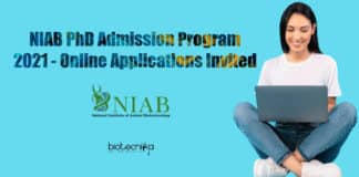 NIAB PhD Admission 2021