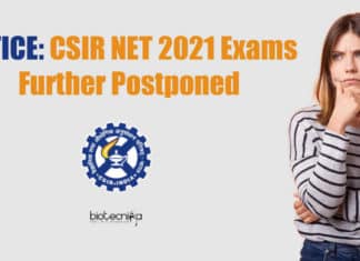 NOTICE: CSIR NET 2021 Exams Further Postponed CSIR NET 2021 Postponed