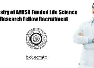 Ministry of AYUSH Funded Life Science Research Fellow Recruitment JRF Life Sciences