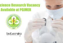 Life Science Research Vacancy Available at PGIMER Life Science Research Vacancy