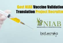 Govt NIAB Vaccine Validation & Translation Project Recruitment NIAB Project Vacancy