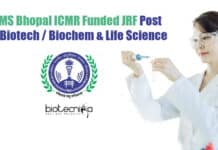 AIIMS Bhopal ICMR Funded JRF Post For Biotech / Biochem & Life Science AIIMS Bhopal JRF Job