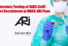 Laboratory Testing of SARS-CoV2 Project Recruitment at MACS-ARI Pune ARI Pune COVID-19 Jobs