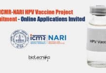 ICMR-NARI HPV Vaccine Project Recruitment – Online Applications Invited NARI SRF Job Opening