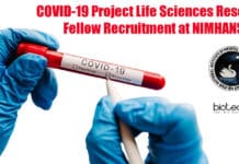 COVID-19 Project Life Sciences Research Fellow Recruitment at NIMHANS NIMHANS COVID-19 Project Research