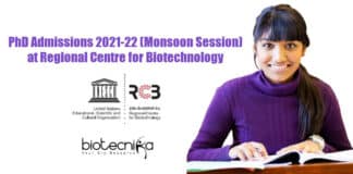 RCB PhD Admissions 2021-22