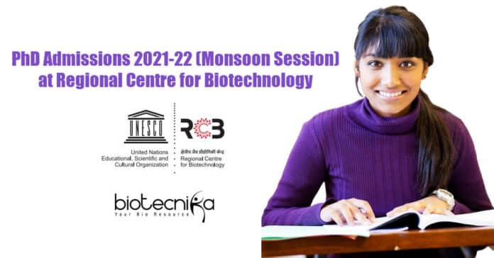 RCB PhD Admissions 2021-22