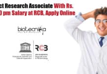Project Research Associate With Rs. 60,000 pm Salary at RCB, Apply Online Research Associate Jobs RCB
