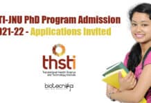 THSTI-JNU PhD Program Admission 2021-22 – Applications Invited THSTI JNU PhD 2021-22