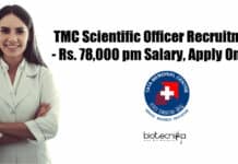TMC Scientific Officer Recruitment – Rs. 78,000 pm Salary, Apply Online TMC Scientific Officer Vacancies - Online Applications Invited
