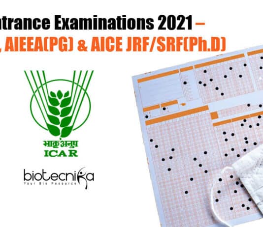 ICAR Entrance Examinations 2021 – AIEEA(UG), AIEEA(PG) & AICE JRF/SRF(Ph.D) ICAR Entrance Examinations 2021