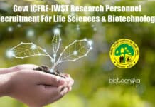 Govt ICFRE-IWST Research Personnel Recruitment For Life Sciences & Biotechnology ICFRE-IWST Life Science