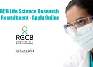 Govt RGCB Life Science Research Fellow Recruitment – Apply Online RGCB Life Science JRF
