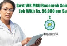 Govt WB MRU Research Scientist Job With Rs. 56,000 pm Salary Research Scientist Job