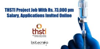 THSTI Project Life Science Job - Rs. 73,000 pm Salary