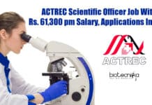 ACTREC Scientific Officer Job With Rs. 61,300 pm Salary, Applications Invited ACTREC Scientific Officer Job
