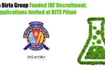 Aditya Birla Group Funded JRF Recruitment, Applications Invited at BITS Pilani BITS Pilani JRF Jobs