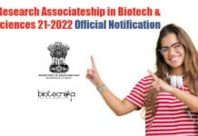 DBT-Research Associateship in Biotech & Life Sciences 21-2022 Official Notification DBT Research Associateship 21-2022