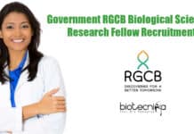Government RGCB Biological Sciences Research Fellow Recruitment RGCB SRF Biological