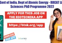 Govt of India, Dept of Atomic Energy – RRCAT Life Sciences PhD Programme 2022 RRCAT Life Sciences PhD