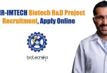 CSIR-IMTECH Biotech R&D Project Recruitment, Apply Online IMTECH Biotech R&D Project