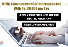 AIIMS Bhubaneswar Bioinformatics Job With Rs. 60,000 pm Pay AIIMS Bhubaneswar Bioinformatics Job